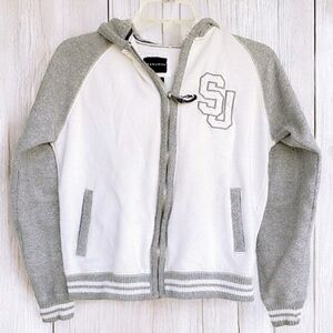 Boys Sean John SJ White Gray Zip Up Letterman Hoodie L Y2K Retro Throwback EUC